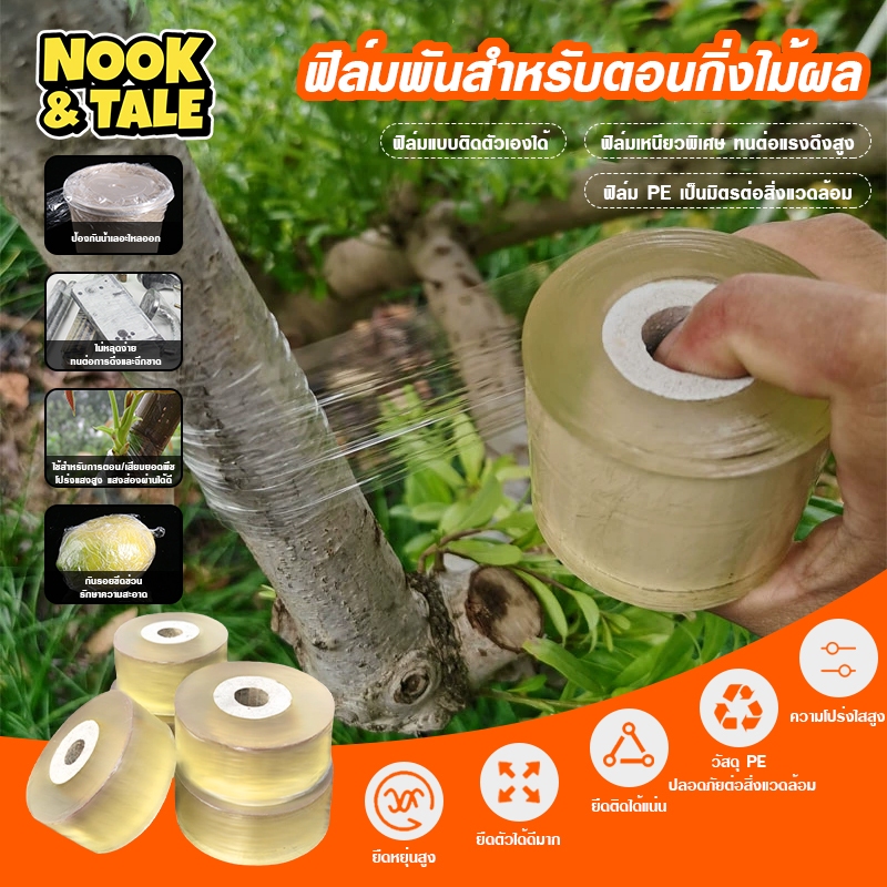 พร้อมส่ง เทปยืดพันกิ่ง ฟิล์มพันกิ่ง หน้ากว้าง  ต่อกิ่ง เทปยืดได้อีกเท่าตัว เหนียว ไม่มีกาว สำหรับตอนกิ่ง ติดตา
