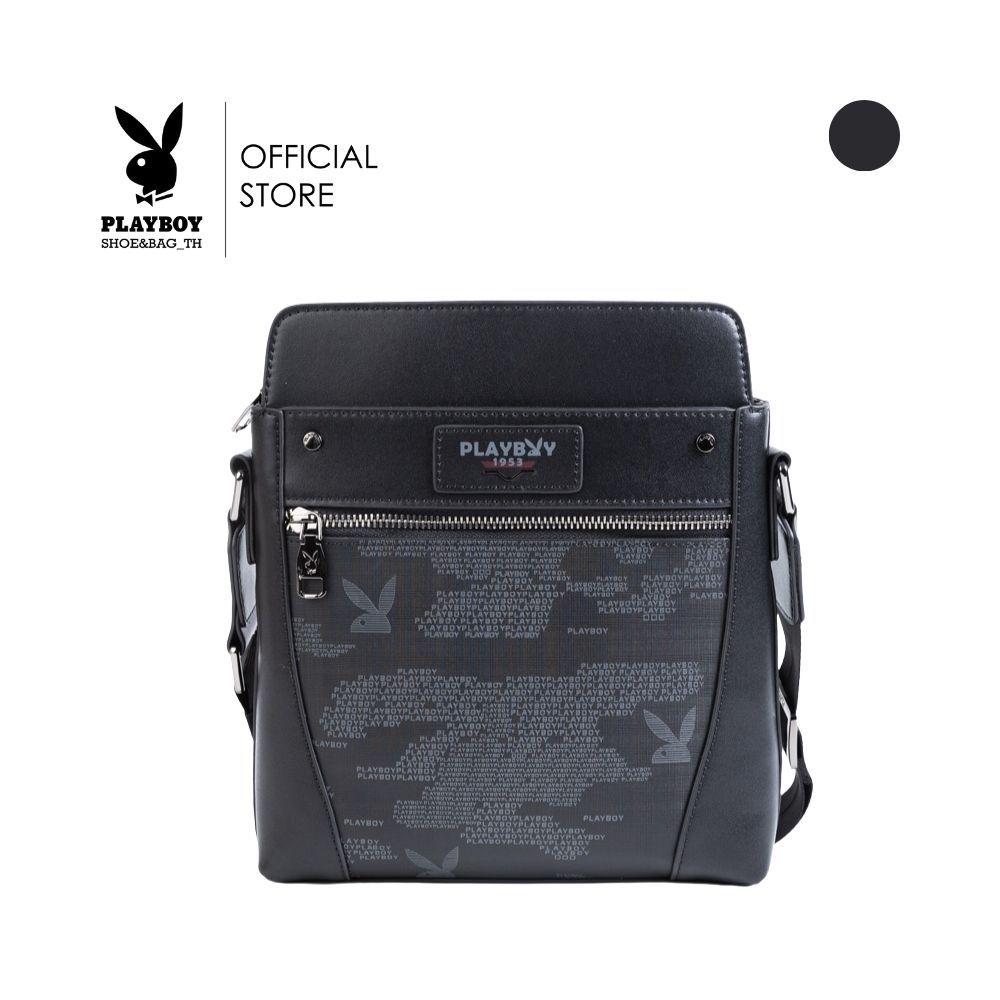 Playboy รุ่น Argo Men's Bag กระเป๋าสะพายข้างผู้ชาย รหัส ST-B253PBM318-BK สกรีนลายโมโนแกรมโลโก้ สี Carbon Black