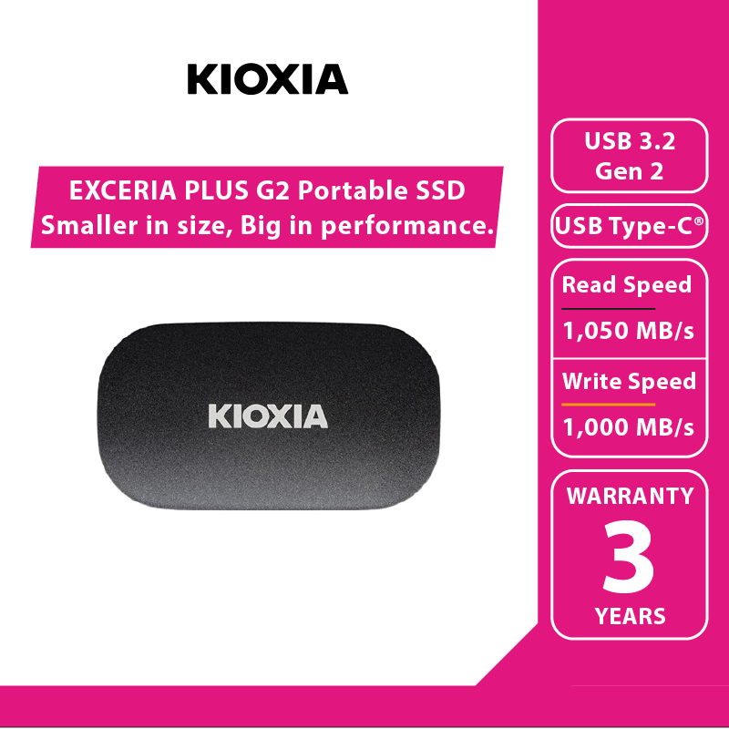 KIOXIA-EXCERIA G2 PLUS Portable SSD USB 3.2 Gen2 USB Type-C® to A, Type-C to C cable External SSD รั