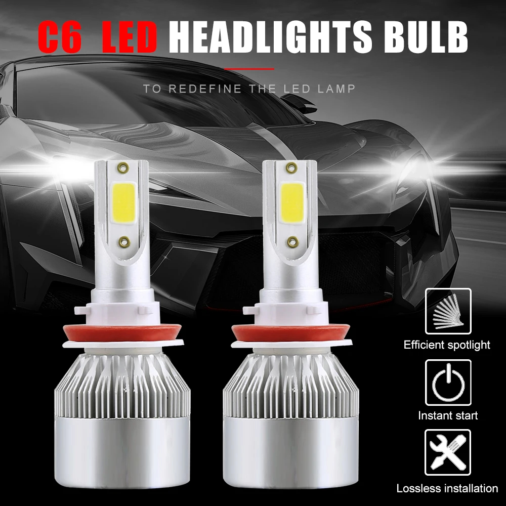 ⚡ประเทศไทย 24 ชั่วโมง⚡ไฟหน้าLED รุ่นC6 รถยนต์ ไฟหน้ารถยนต์ H1 H3 H4 H7 H11 9005 9006 36W 6000K 1คู่