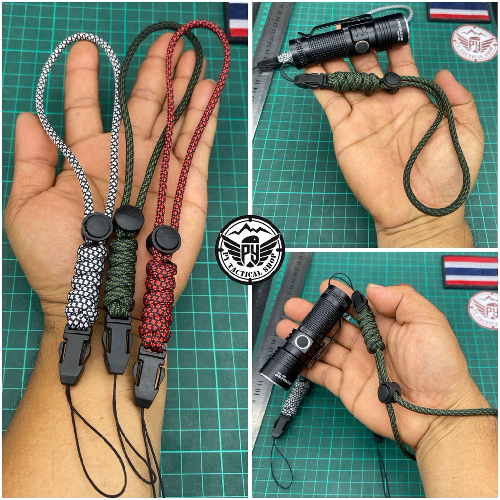 สายคล้องข้อมือ ถักเชือกparacord 4mm. มีสต๊อปเปอร์หยุดเชือกปรับสั้น-ยาว  สําหรับห้อยโทรศัพท์มือถือ ห้อยไฟฉาย