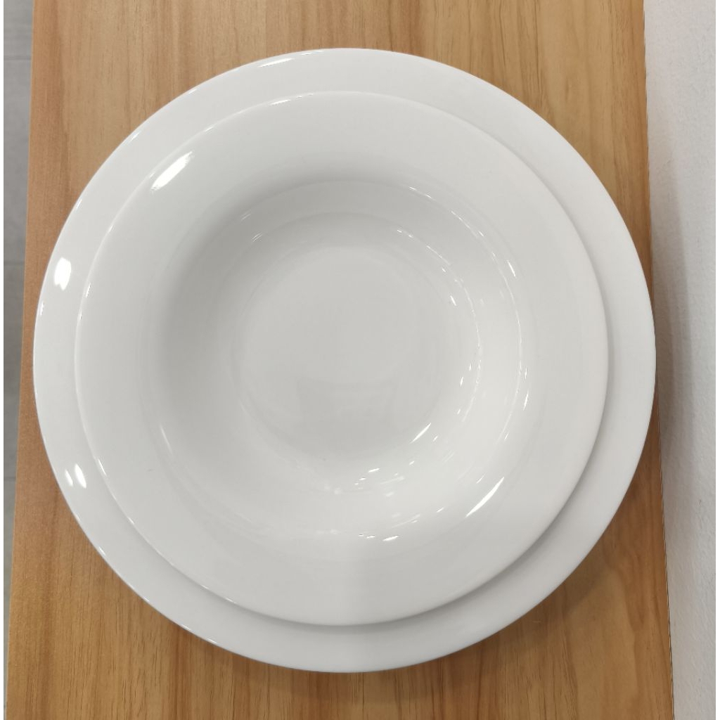 Bone China - จานก้นลึก/จานข้าว/จานซุป/จานกับข้าว/จานราดหน้า/จานขนมจีน/Deep Plate 24.0 cm./Soup Plate 20.0 cm.