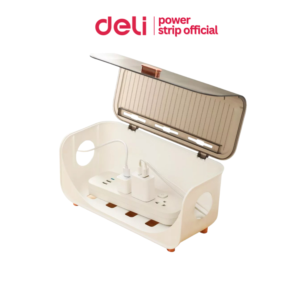 Deli กล่องเก็บปลั๊กไฟพลาสติก กล่องเก็บสายไฟ จัดเก็บสายไฟ กล่องจัดระเบียบเปิดปิดได้ Cable Storage Box