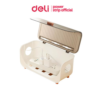 Deli กล่องเก็บปลั๊กไฟพลาสติก กล่องเก็บสายไฟ จัดเก็บสายไฟ กล่องจัดระเบียบเปิดปิดได้ Cable Storage Box