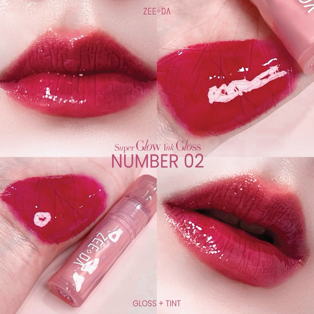 Zeeda super glow ink gloss # 02 เป็นลิปกลอสที่ให้สีติดทนนาน ฉ่ำวาวขั้นสุด บำรุงริมฝีปากนุ่มชุ่มชื้น