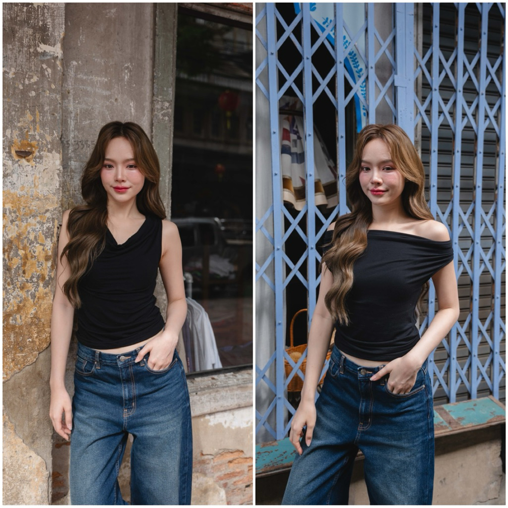 Twist Me Top | เสื้อใส่ได้ 2 แบบ ปาดไหล่/คอถ่วง | Liz Room
