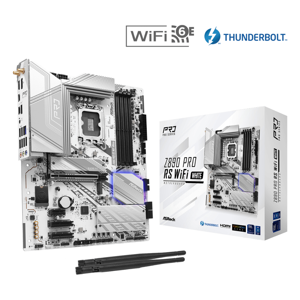 MAINBOARD (เมนบอร์ด) ASROCK Z890 Pro RS WiFi White (LGA1851RL-ILM) DDR5 HDMI/DP ATX