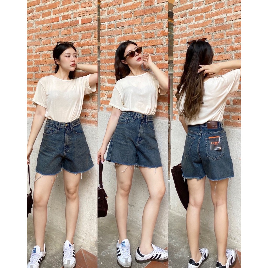 SuntreeJeans  กางเกงยีนส์ขาสั้น ผ้าไม่ยืด ปลายขาลุ่ย เอวสูง ยาว 15 นิ้ว - รูปที่ 5