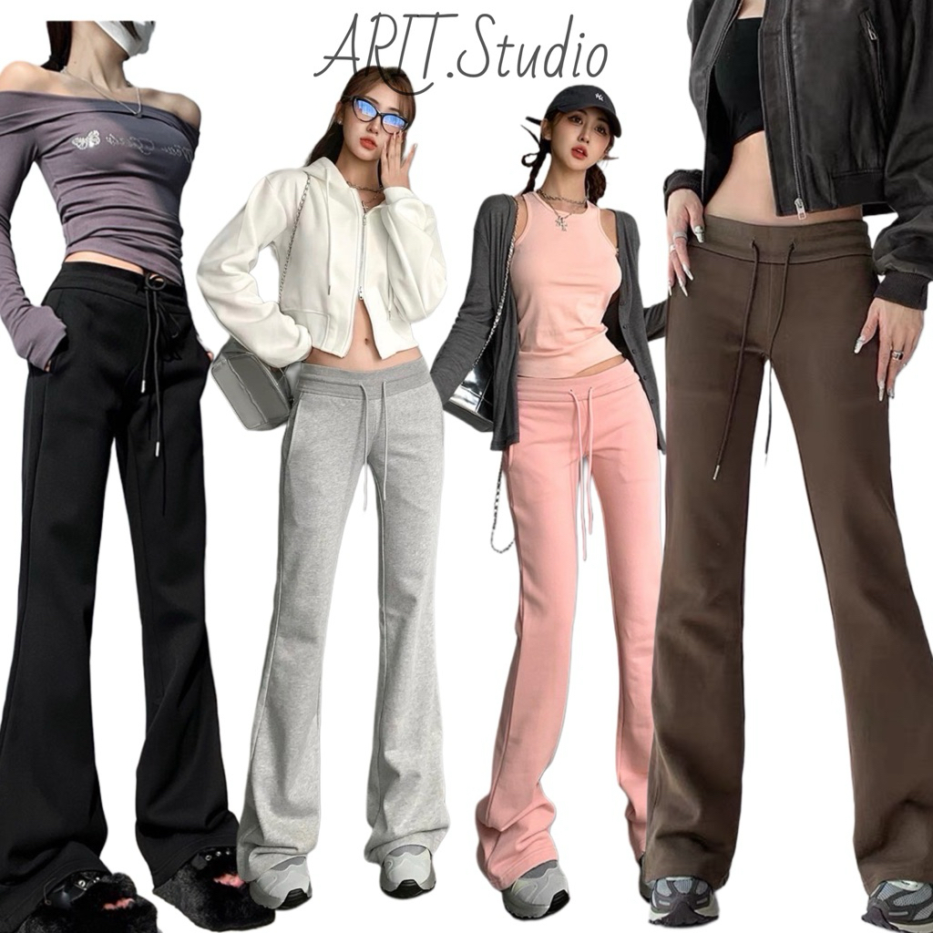 Arit.studio🤎1030#กางเกงยายาวขาม้าน้อยเอวขอบเรียบ ผ้าวอร์มอย่างดีป้ายK ตรงปกผ้ายืดหยุ่นใส่สบายนุ่มมาก