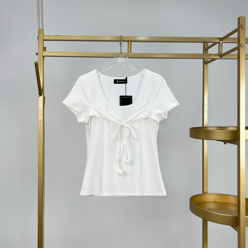 25 TWENTY FIVE เสื้อยืดสีขาวผูกเชือกด้านหน้า งานฟรีไซส์