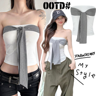 STR พร้อมส่ง🫐☔️เสื้อเกาะอกผู้หญิง ดีไซน์เชื่อกผูกหน้าอก สีพื…