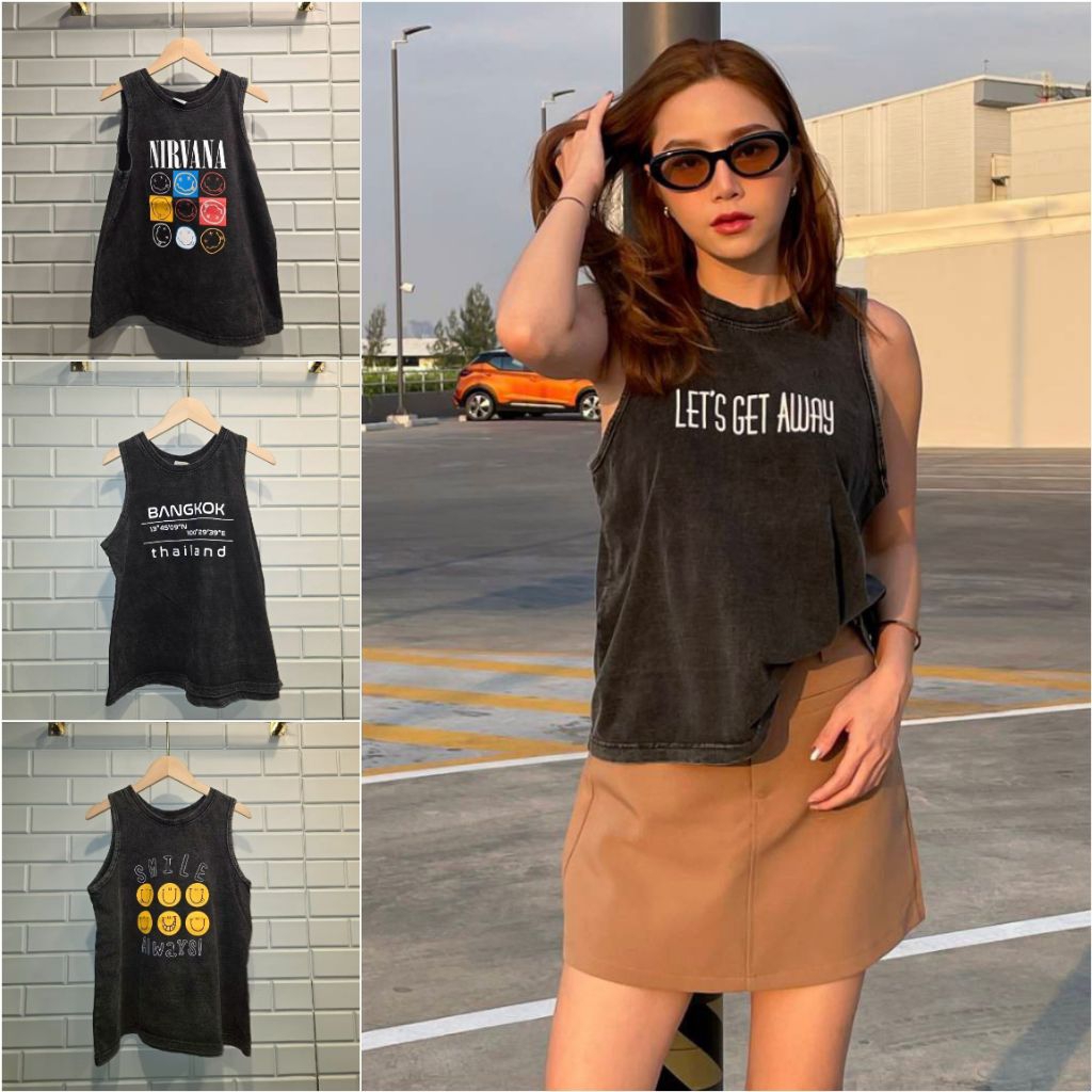 Women's Tank Top Vintage Style | เสื้อฟอกกล้ามหญิง ฟอกนิ่ม สกรีนลาย