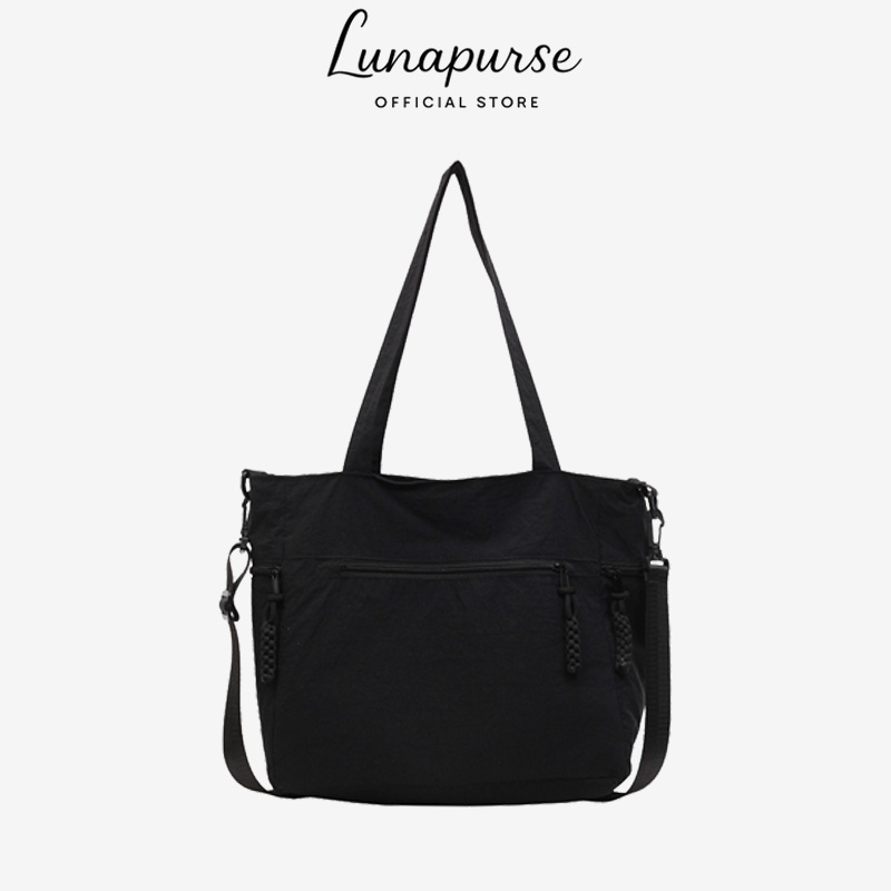 LunaPurse Tote Bag กระเป๋าสะพายขนาดใหญ่ สําหรับผู้หญิง สีทึบ สไตล์สบาย ๆ ใส่ของได้เยอะ
