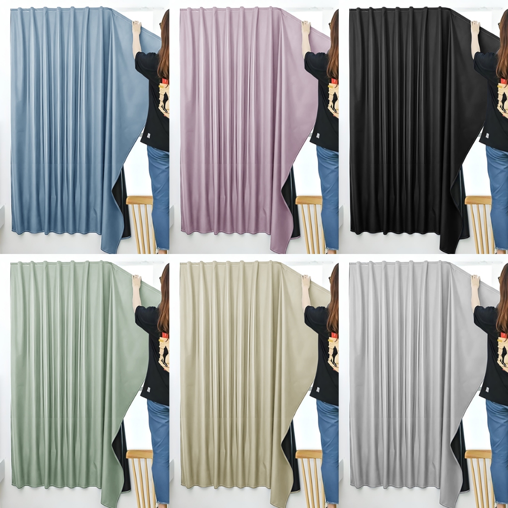 ผ้าม่านตีนตุ๊กแก กันแสงUV 100% ผ้าม่านกันน้ำ ผ้าม่านกันแสง สไตล์มินิมอล ม่านประตู ติดตั้งง่าย