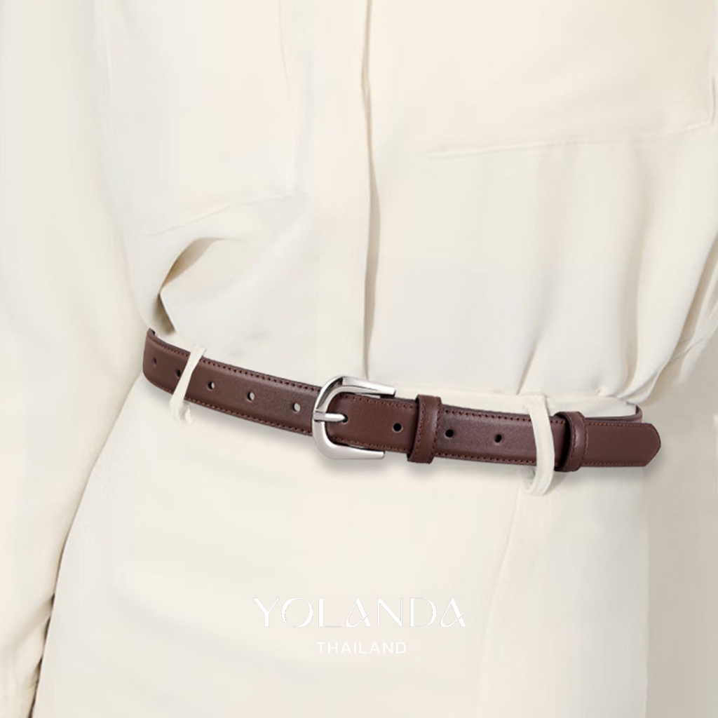 Yolanda Belt for Lady ดีไซน์เกาหลี เข็มขัดหนัง PU เส้นเล็ก เรียบหรู หัวเข็มขัดสีเงิน ดูดีแบบมีคลาส ใช้ได้ทุกวัน FF1601 - รูปที่ 4