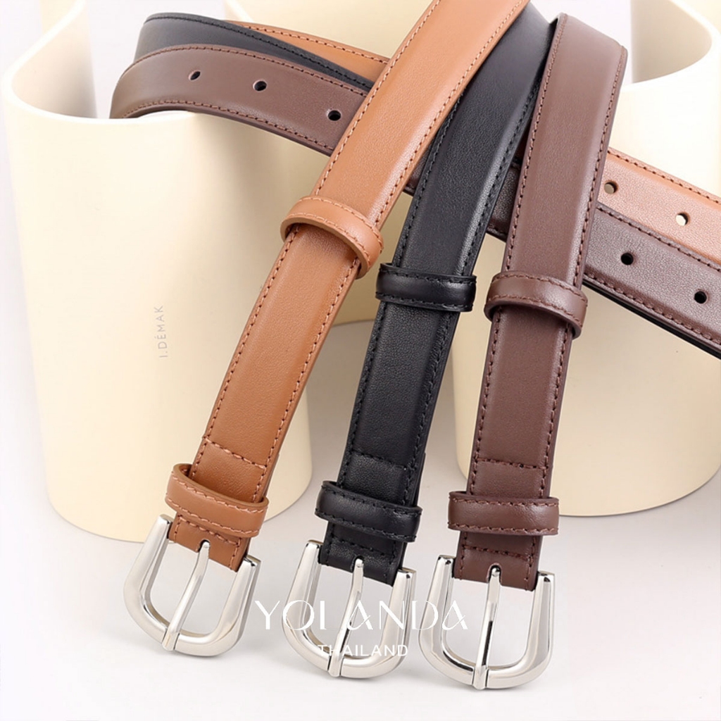 Yolanda Belt for Lady ดีไซน์เกาหลี เข็มขัดหนัง PU เส้นเล็ก เรียบหรู หัวเข็มขัดสีเงิน ดูดีแบบมีคลาส ใช้ได้ทุกวัน FF1601 - รูปที่ 2