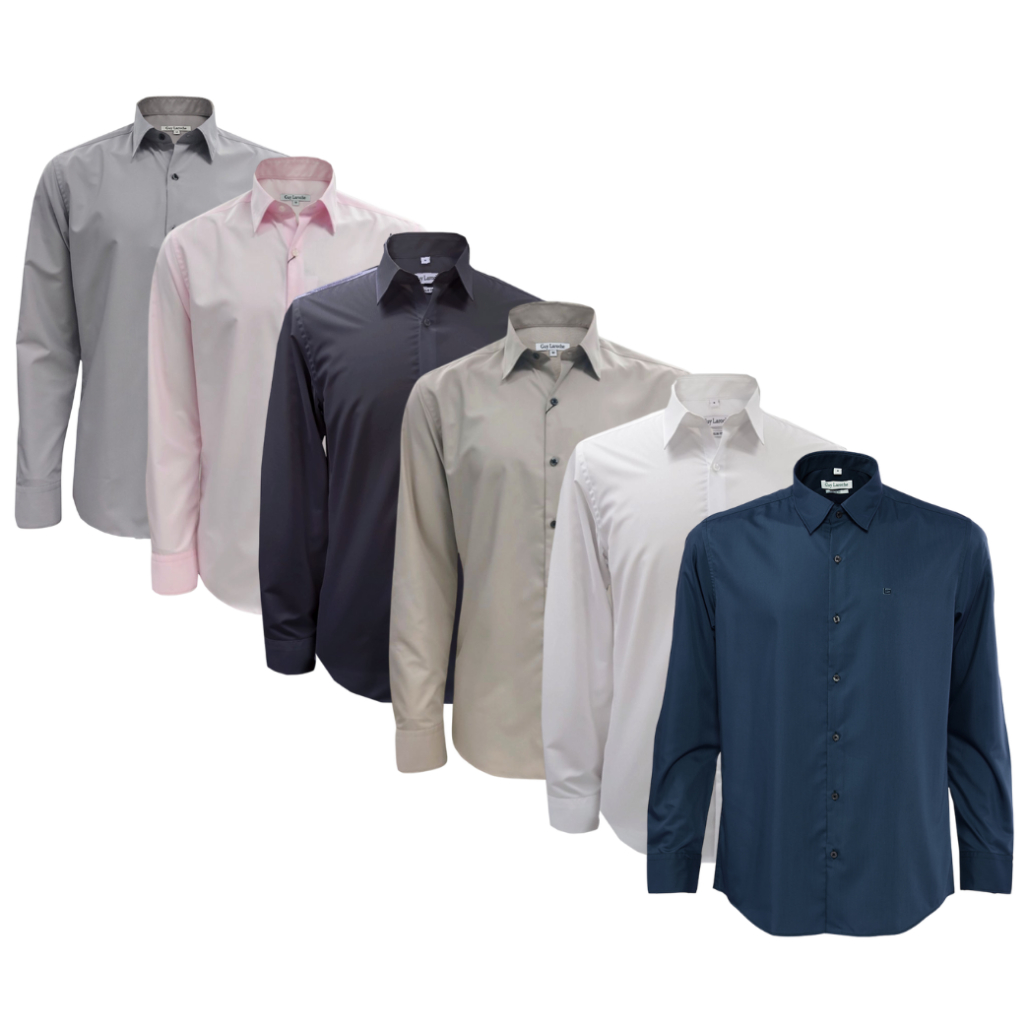 Guy Laroche เสื้อเชิ้ตแขนยาว คอปก สีพื้น ปักโลโก้  (BAB6254P5) ทรง Slim Fit มีให้เลือก 6 สี