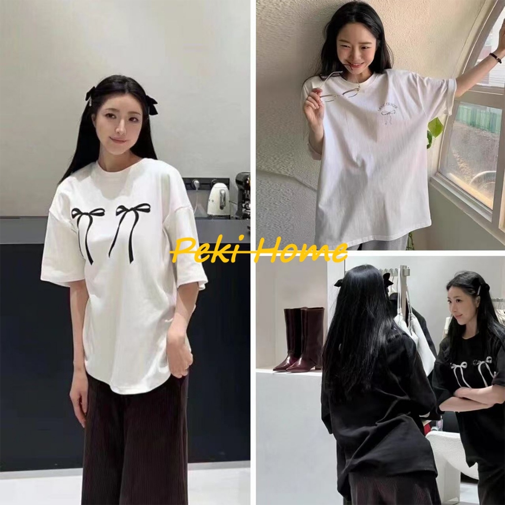 เสื้อยืดผู้หญิง คอปีกผีเสื้อ พิมพ์ลายสไตล์ทันสมัย