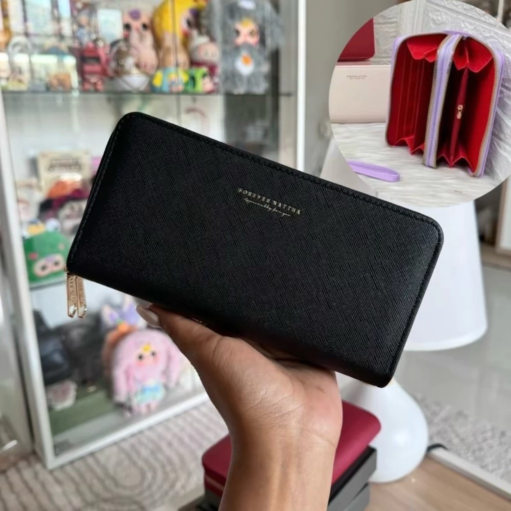 ฟรีธูป แผ่นทองกระเป๋าสตางค์ใบยาว2ซิป ซับในสีแดง ใส่มือถือได้