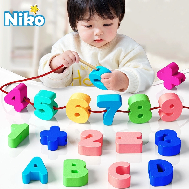 NIKO ของเล่นไม้ร้อยเชือk สื่อการเรียนรู้แบบมอนเตสซอรี ของเล่นเด็ก 2-5 ขวบ ของขวัญสำหรับเด็กชายเด็กหญิง