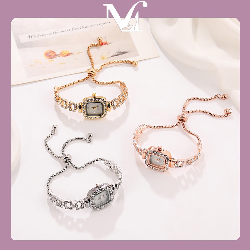 นาฬิกาทรงสี่เหลี่ยมโลหะแฟชั่น [พร้อมส่งจากไทย] ไฮเอนด์ยอดนิยม คุณภาพสูง นาฬิกาเพชรทรงสี่เหลี่ยม สไตล์ยอดนิยม