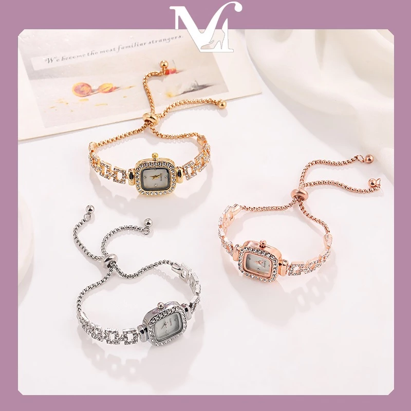นาฬิกาทรงสี่เหลี่ยมโลหะแฟชั่น [พร้อมส่งจากไทย] ไฮเอนด์ยอดนิยม คุณภาพสูง นาฬิกาเพชรทรงสี่เหลี่ยม สไตล์ยอดนิยม