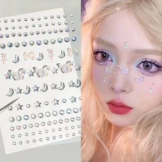 Rubuyou สติกเกอร์เพชร DIYรูปผีเสื้อดอกไม้3D คริสตัลออโรร่าสีสันสดใส ตกแต่งสําหรับตกแต่งใบหน้า ร่างกาย เทศกาล ปาร์ตี้-COD