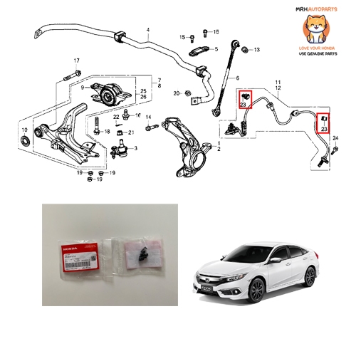 คลิ๊ปยึดสายไฟ ABS คู่หน้า Honda Civic Fc Fk แท้ศูนย์ ราคาต่อ 1 ชิ้น