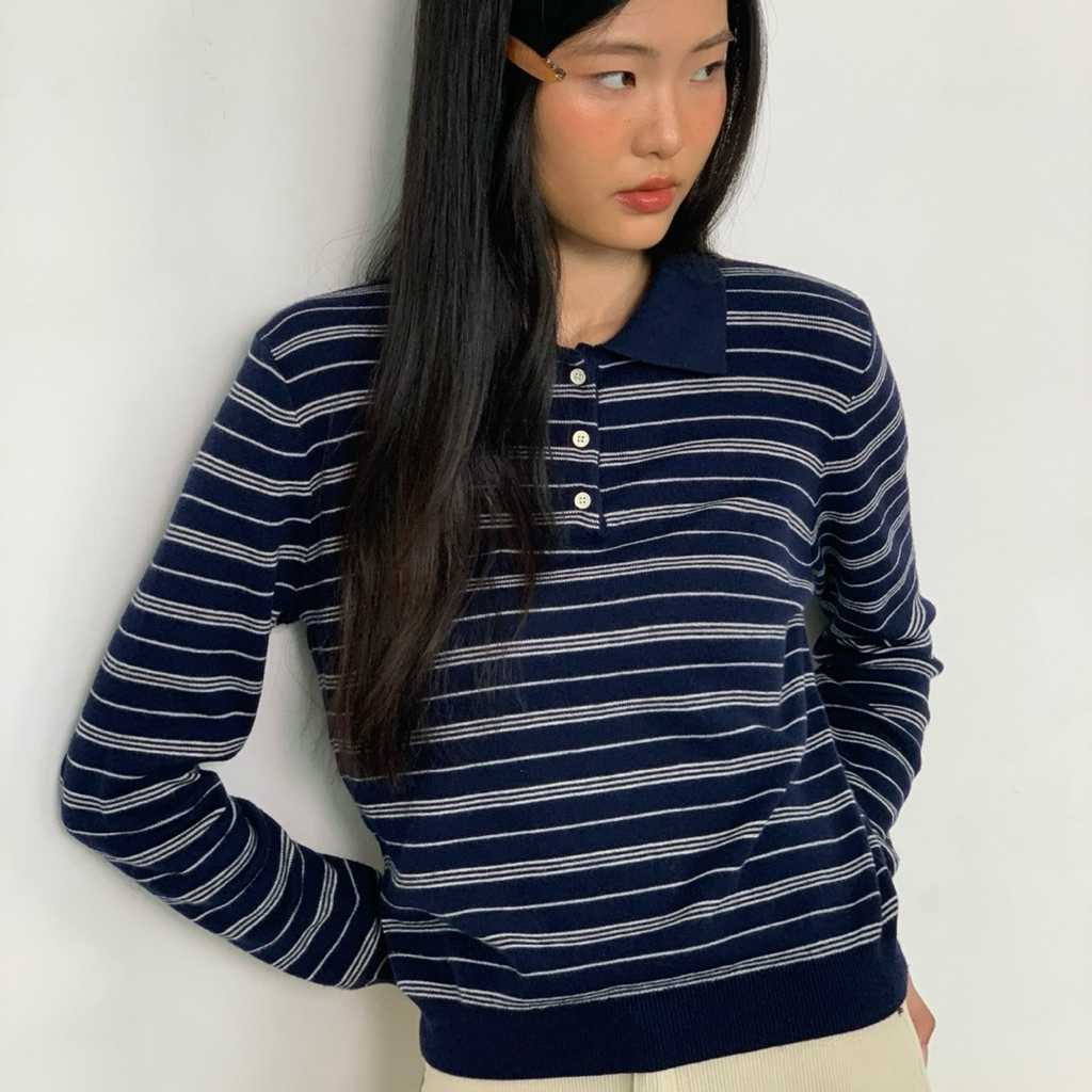 Something navy polo stripe knits พร้อมส่ง