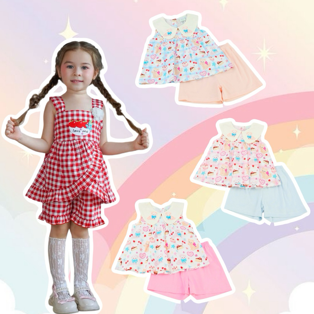 💥ใหม่ล่าสุด💥 #146 ชุดเด็กหญิงน่ารัก ชุดเซ็ทเด็กหญิง ชุดขาสั้น แขนสั้น 12เดือน-5ขวบ