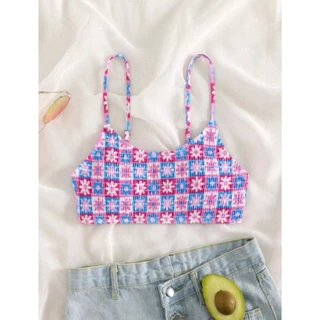 💗ส่งไวจากไทย💗ชุดว่ายน้ำท็อปส์ซู bikini top ลายดอกไม้ ผ้ายับ หลายสี เหมาะสำหรับชายหาด