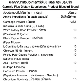 [1แถม1] การ์ซีเนีย พลัส Garcinia Plus (ผลส้มแขก) ตรา บลูเบิร์ด ขนาด 600 มิลลิกรัม 60 แคปซูล