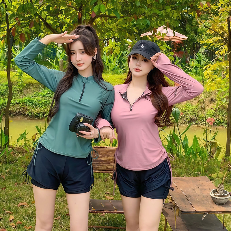 ส่งไวจากไทย ชุดว่ายน้ำผู้หญิง ทูพีช ชุดว่ายน้ำแขนยาว กันuv swimsuit ผ้าแห้งเร็ว#0946