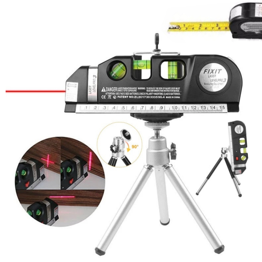 เครื่องวัดระดับน้ำเลเซอร์มัลติฟังก์ชั่น พร้อมขาตั้งพรและตลับเมตร ตลับเมตร