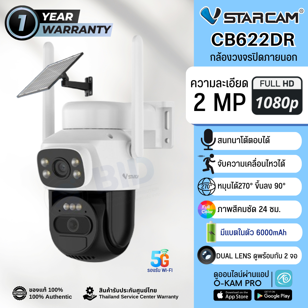 Vstarcam CB622DR กล้องวงจรปิด Dual Lens Solar Cell (WIFI) มีแบตในตัว