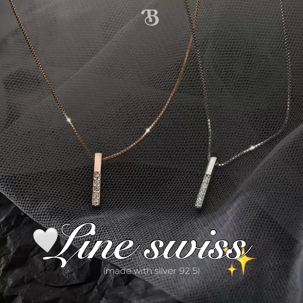 (ส่งด่วน1วันถึง :👀) สร้อยคอเงิน Line swiss รุ่นขายดี ฝังเพชรสวิส เงินแท้ สวยอมตะ มินิมอล มีให้เลือก 2 สี♡ - Burwoodstore