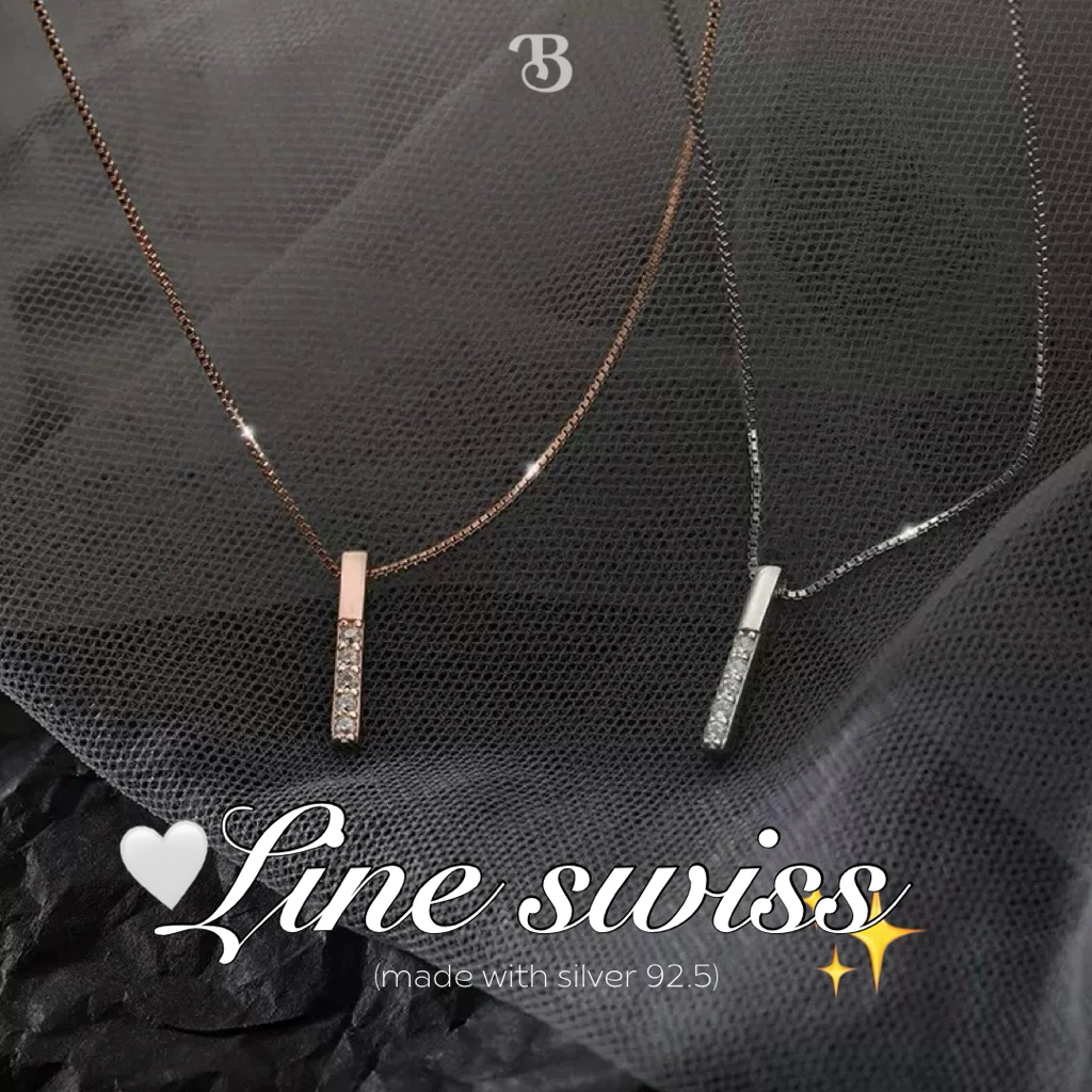 (ส่งด่วน1วันถึง :👀) สร้อยคอเงิน Line swiss รุ่นขายดี ฝังเพชรสวิส เงินแท้ สวยอมตะ มินิมอล มีให้เลือก 2 สี♡ - Burwoodstore