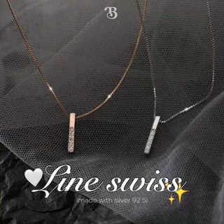 (ส่งด่วน1วันถึง :👀) สร้อยคอเงิน Line swiss รุ่นขายดี ฝังเพชรสวิส เงินแท้ สวยอมตะ มินิมอล มีให้เลือก 2 สี♡ - Burwoodstore
