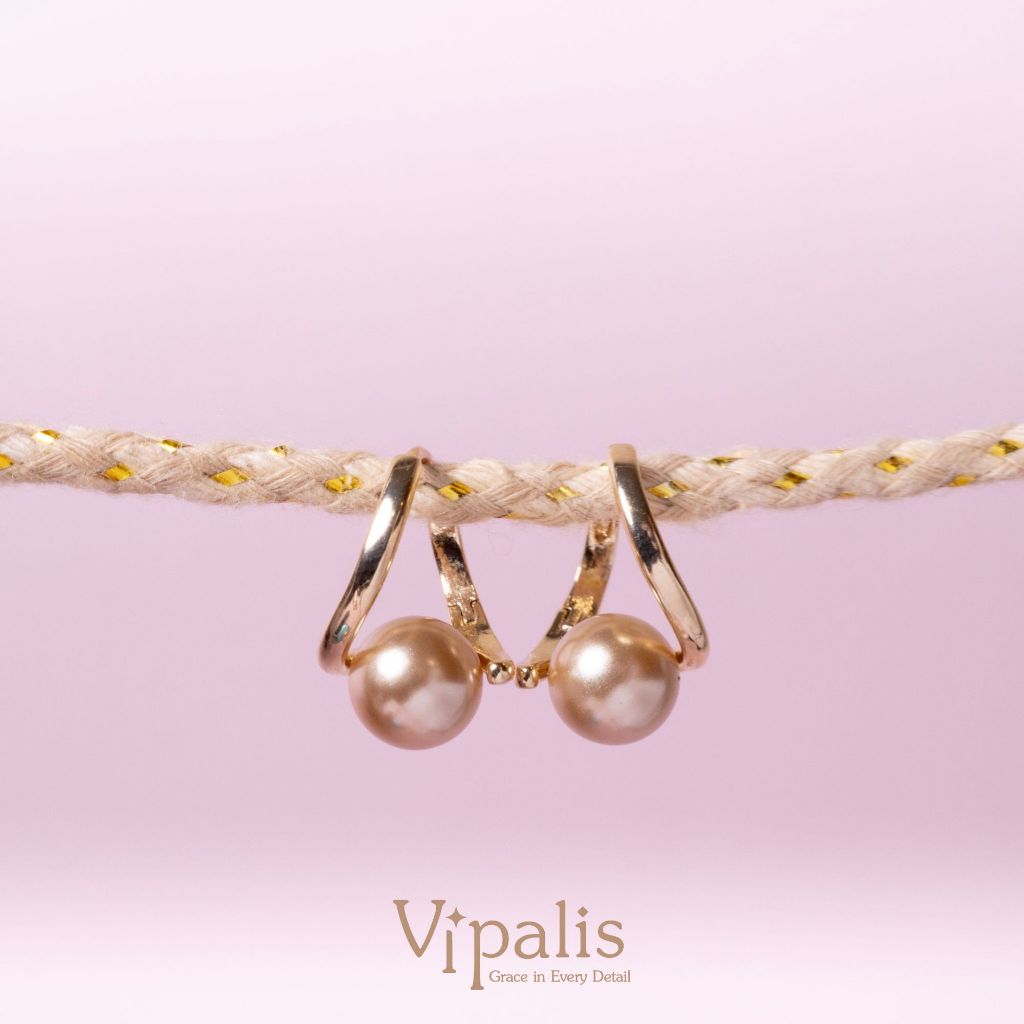 Vipalis ต่างหูมุกสีทอง Champagne Pearl ดีไซน์มินิมอล เรียบหรู ใส่ได้ทุกวัน พร้อมส่ง
