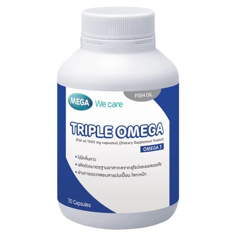 Mega We Care Triple Omega น้ำมันปลา 1500 mg / กลิ่นเปปเปอร์มินต์ 30 แคปซูล