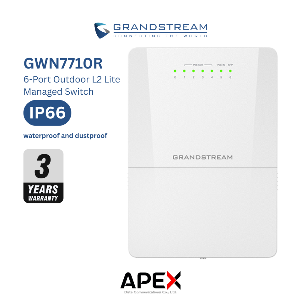 [พร้อมส่งในไทย] Grandstream GWN7710R Outdoor Layer 2 Lite managed Switch, 5 GigE+1 SFP