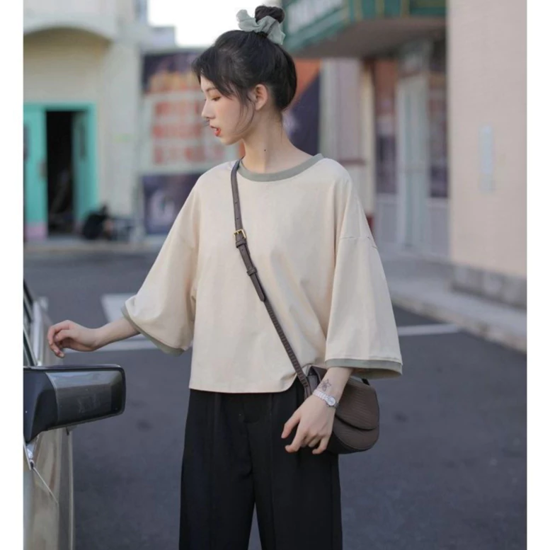 เสื้อครอปสาวอวบอ้วนไซส์ใหญ่ สีพื้น oversize เสื้อผ้าแฟชั่นวัยรุ่นน่ารัก เสื้อยืดสวยๆผู้หญิงฤดูร้อนใหม่ แขนห้าส่วน สีทู thumbnail 9