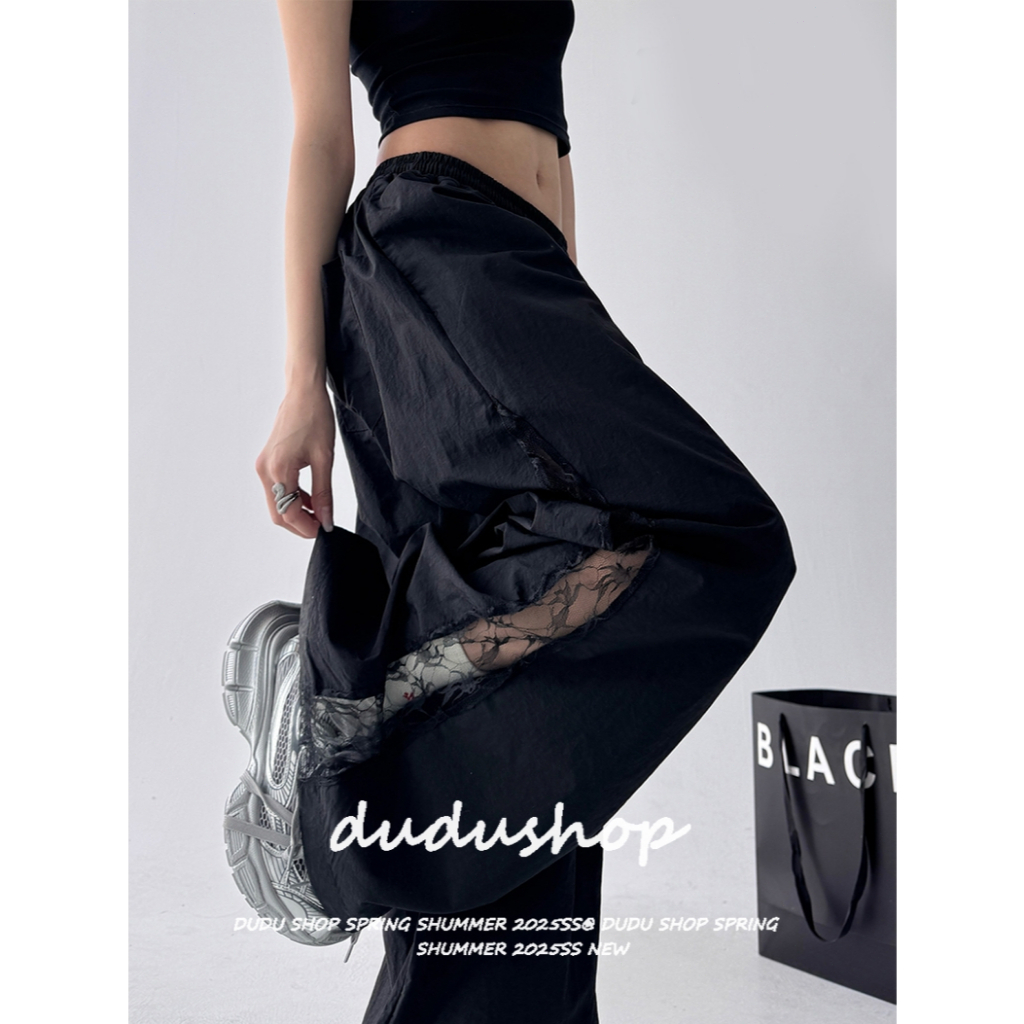 [Quick-drying fabric for summer, wide-leg pants with lace design]กางเกงเต้นรำขากว้างลูกไม้ฤดูร้อนสำหรับผู้หญิงปี 2025