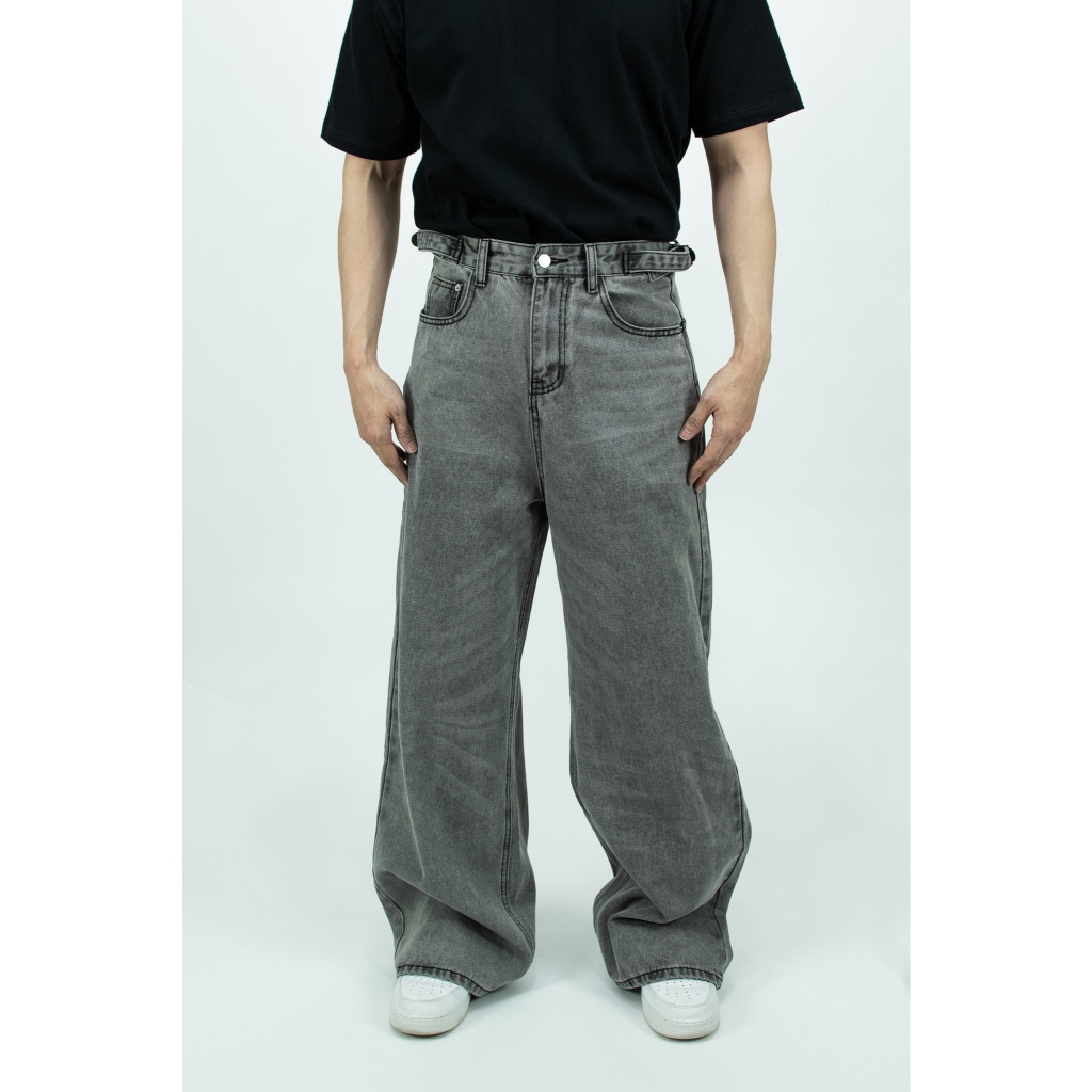 กางเกงยีนส์ขา Bagyy ป้าย SEOULSHIRTS รุ่นเข็มขัดข้างเทา ทรงสวย ใส่ได้ทั้งชายหญิง สไตล์เกาหลี  P0135 