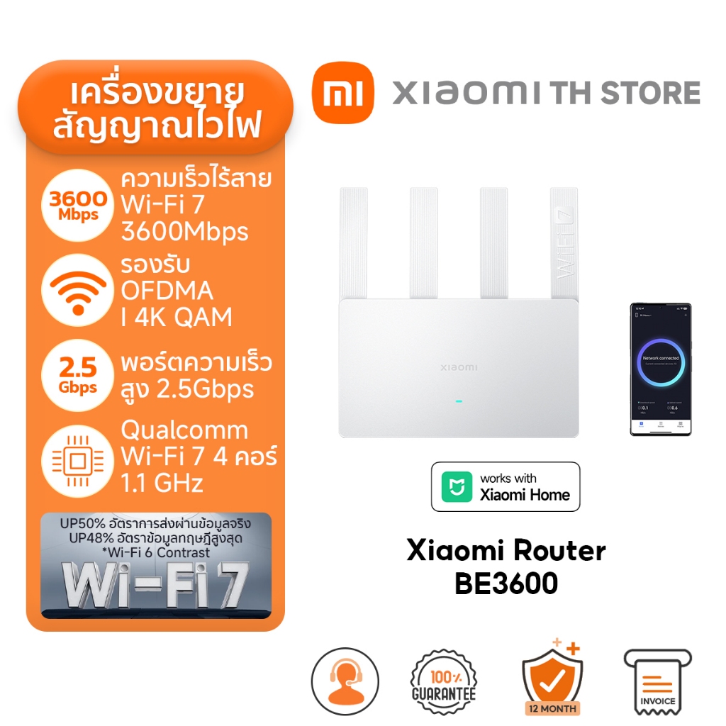 Xiaomi Router BE3600 เราเตอร์ I WiFi 7 Router WiFi I 3600Mbps ความเร็วไร้สาย I การเร่งความเร็วเฉพาะสำหรับโทรศัพท์