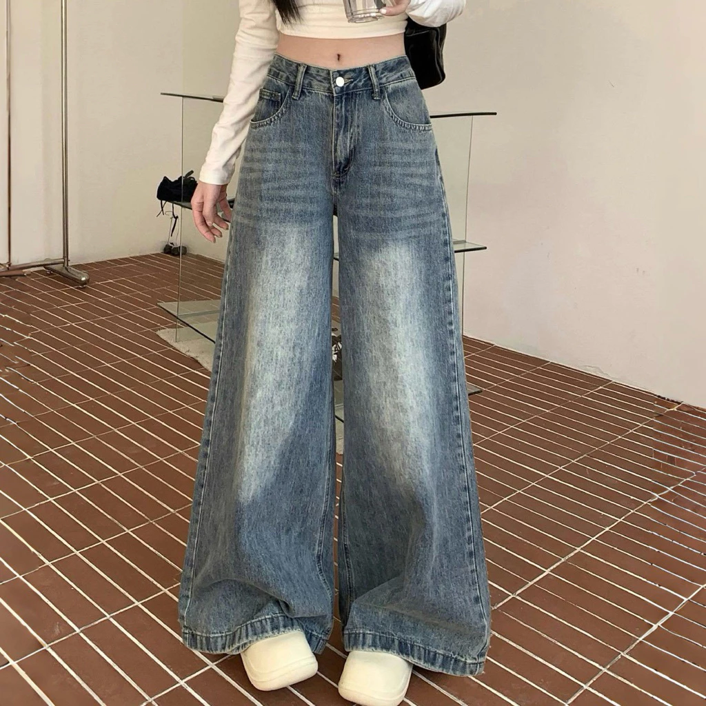 JINJEANS-202 | (XS-9XL) กางเกงยีนส์ขากระบอกใหญ่ baggy jeans สีบลูเฟด