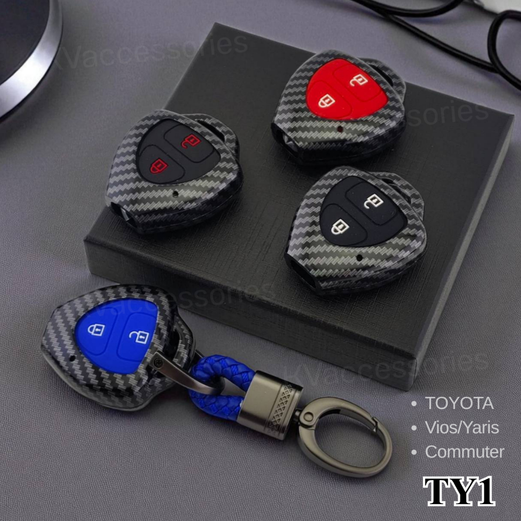 เคสเคฟล่ากุญแจรถ ตรงรุ่น Toyota Vios Yaris Commuter เคสเคฟล่าปุ่มสะท้อนแสง แบบ2ปุ่ม