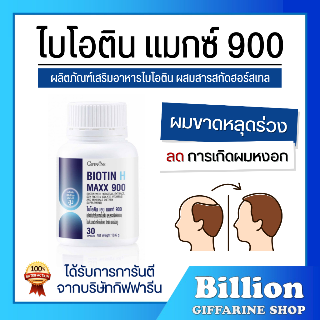 ไบโอติน แมกซ์ 900 กิฟฟารีน Biotin H Maxx 900 Giffarine วิตามินบำรุงผม บำรุงผม เอช พลัส ผมร่วง ผมบาง