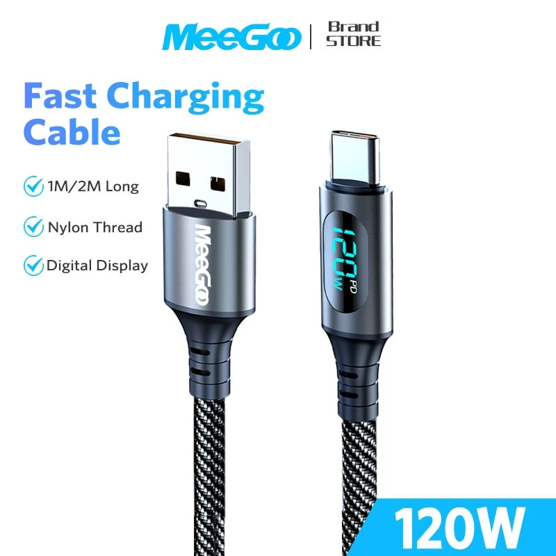 MEEGOO สายชาร์จเร็ว type c 120W 6A จอแสดงผลเรียลไทม์ สายเคเบิลCharging cable ถ่ายโอนข้อมูลได้