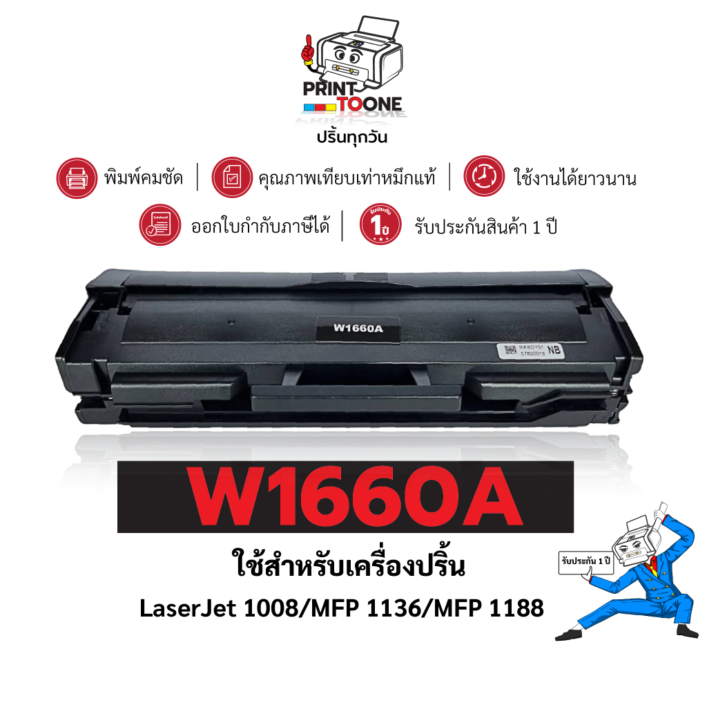 W1660A (hp160A) W1660 1660A 1660a 1660 166a ตลับหมึก เทียบเท่าคุณภาพสูง ประหยัดกว่า ใช้กับเครื่อง HP